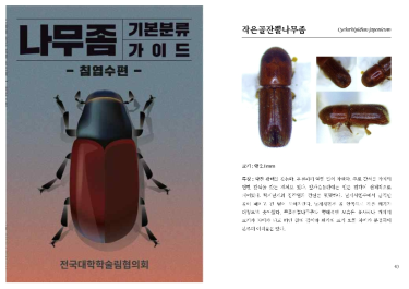 침염수림 내 천공성 딱정벌레류 도감 표지와 일부 내용