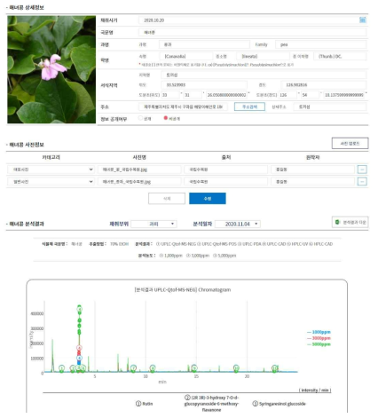 분석결과가 등록되어있는 식물체 상세정보 화면