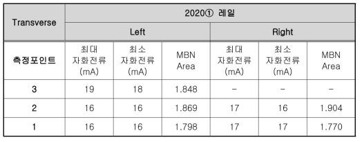 2019년 제작레일 ① 포인트 별 Transverse MBN Area