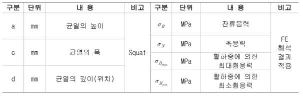 레일표면결함(squat) 진전 예측 프로그램 입력자료