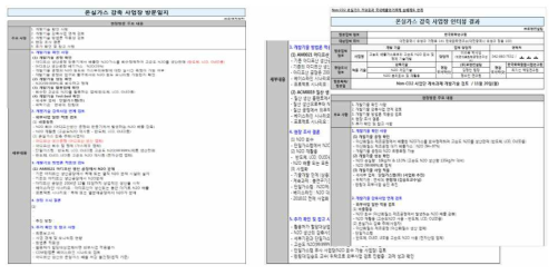 방문일지 및 방문결과 예시