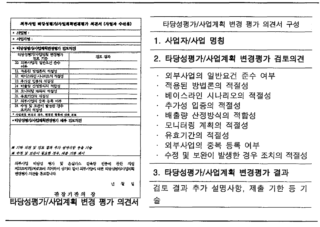 타당성평가/사업계획 변경 평가 의견서 구성