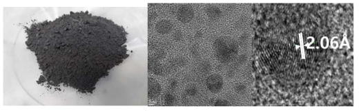 설계된 n형 Bi-Te계 열전소재내 첨가되는 (좌)나노다이아몬드(ND)분말과 (우) TEM이미지