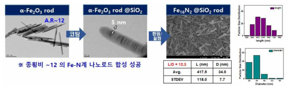 종횡비(c/a) = 12를 나타내는 α-Fe2O3@SiO2 nanorod