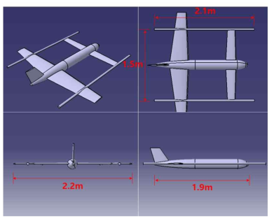 제어기 설계용 수직이착륙 하이브리드 무인기 형상