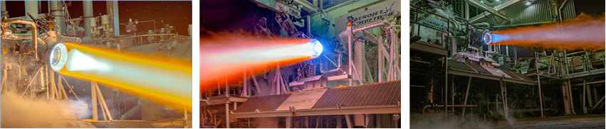 Firing Tests of RL10C-X for Technology Verification: (left) additively manufactured copper alloy combustion chamber, (center) regeneratively cooled thrust chamber, (right) flight configured engine system