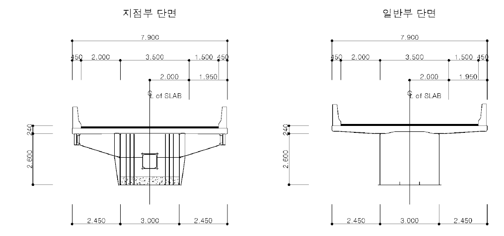 타설두께 검토를 위해 적용된 단면