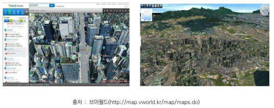 브이월드(좌) 및 서울시 3D 지도 화면(우)