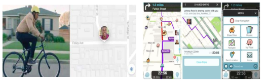 구글지도 앱의 위치공유(좌) 및 웨이즈 라이더(우)