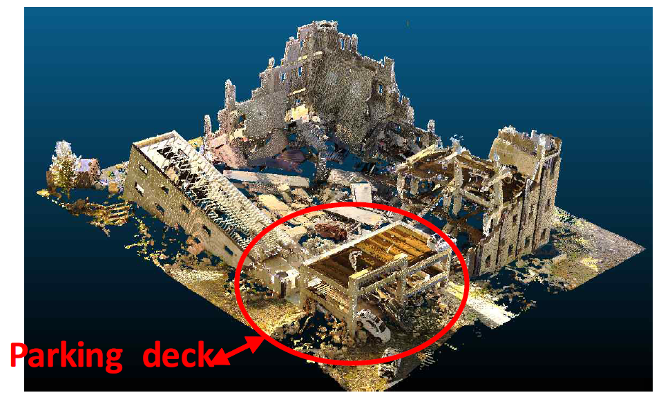 Illustration of the destructed structure and the parking deck at Guardian Center