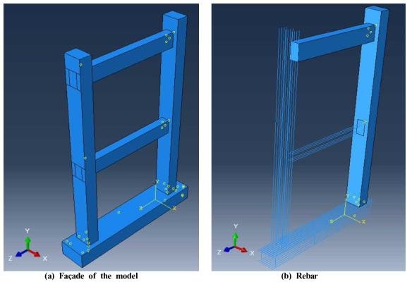 Illustration of the two-storey reinforced concrete frame modeled in ABAQUS
