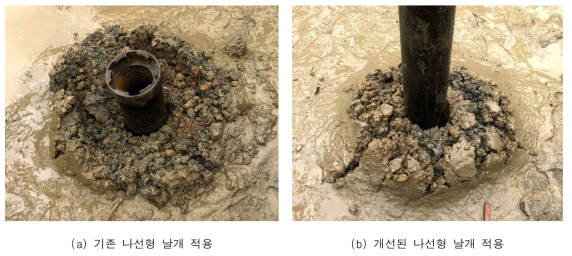 기존 및 개선 나선형 날개 적용에 따른 배토 형태