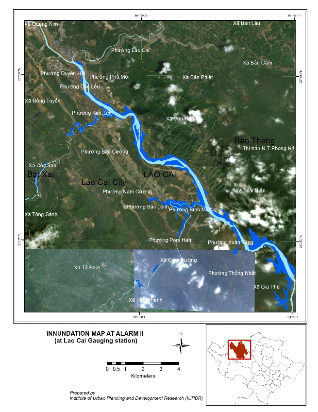 Inundation map corresponding to Alarm II at Lao Cai gauging station