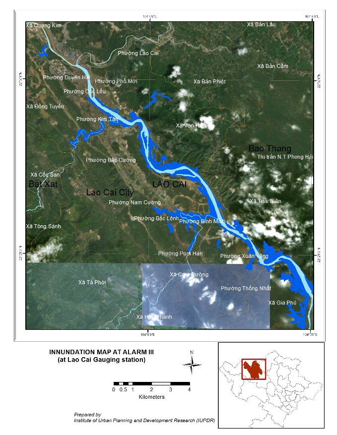 Inundation map corresponding to Alarm III at Lao Cai gauging station