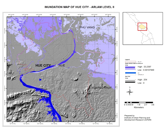 Inundation map of Hue city at alarm level II