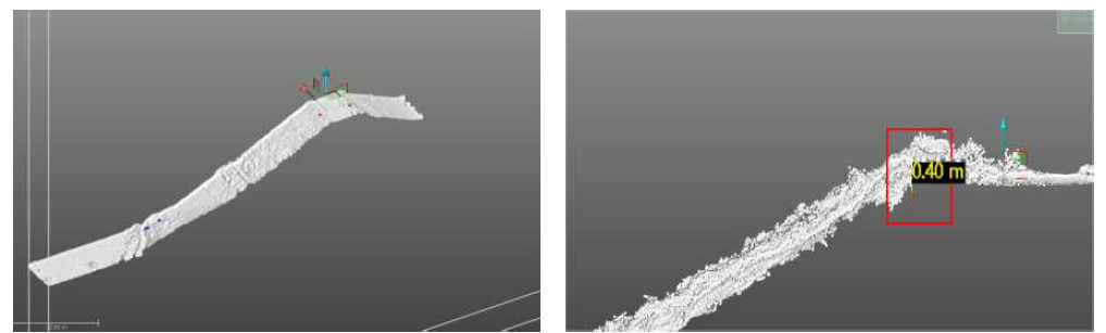 3D 점군 GNSS 분포도(좌) 및 3D 점군 식생 높이 검출(우)