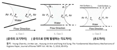 펄프섬유 지필 내의 모세관에 의한 수분 흐름도