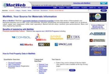 MatWeb database 캡처화면