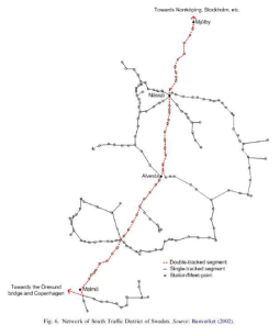 Törnquist and Persson (2007)의 실험에서 사용한 스웨덴 열차 네트워크