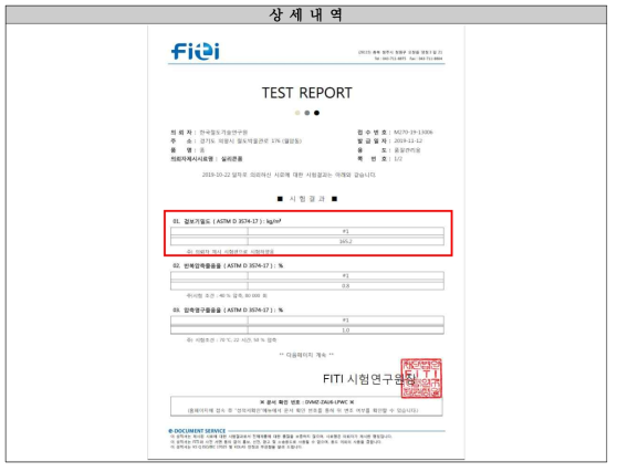 실리콘 폼 겉보기밀도 시험성적서