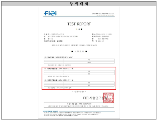 실리콘 폼 줄음율 시험성적서