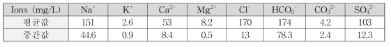 인공적으로 제조한 인공지하수의 이온농도