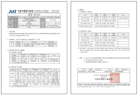 대차프레임 피로시험에 대한 공인기관(JIAT) 시험보고서(일반)