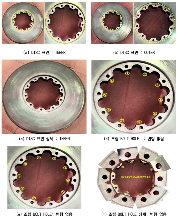 디스크 표면 내측/외측 및 조립부 변형 검사