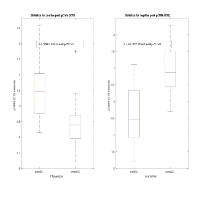 Statistical results of peak voxel in DMN