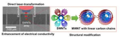 Schematic of direct laser-transformation of SWNTs