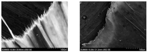 SEM images of the cross-sections fractured by the tensile test before and after laser-shock treatment