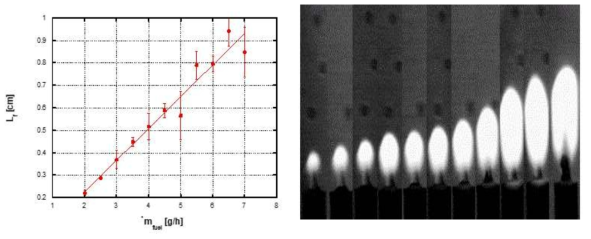 공급된 연료 유량과 화염 길이의 선형성