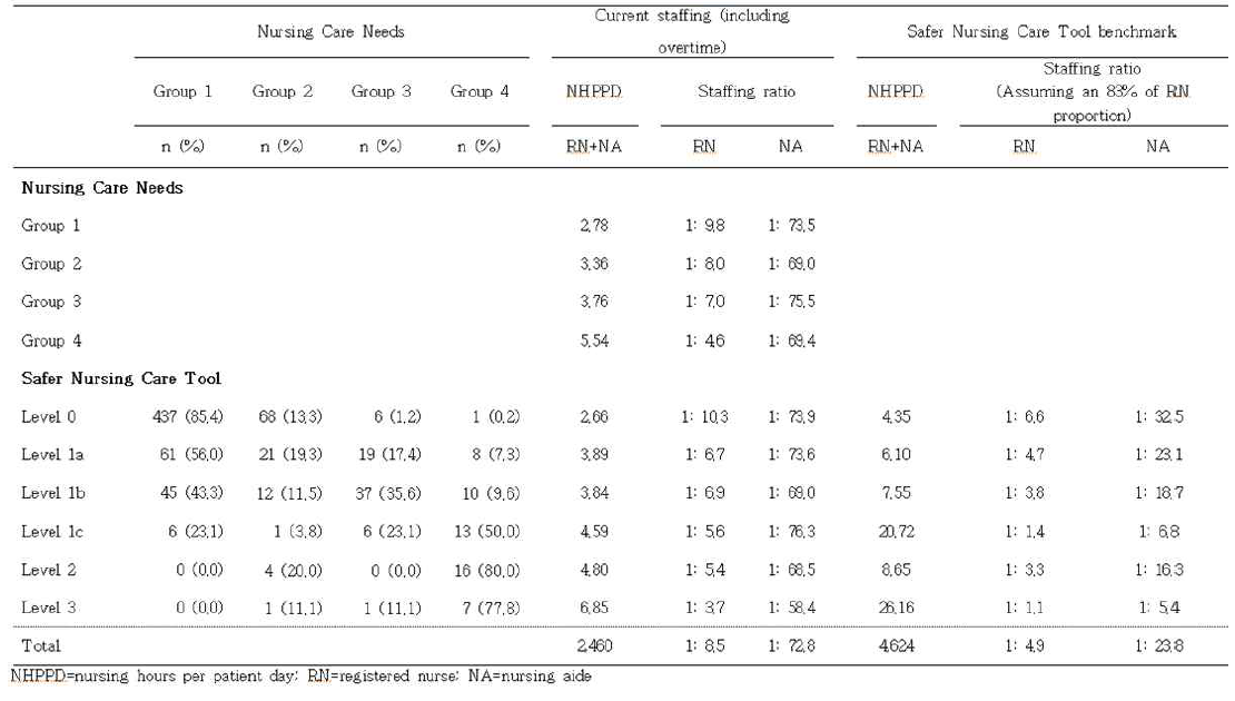 Comparison of the Current Staffing and the Safer Nursing Care Tool (SNCT) Staffing Benchmark