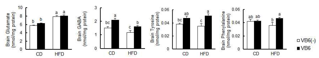 식이 내 지방 및 비타민 B6 함량에 따른 뇌조직 내 아미노산 농도 변화