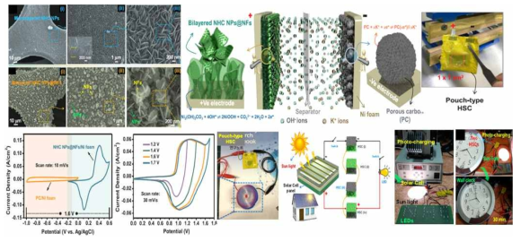 Bilayered nickel hydroxide carbonate (NHC) nanoplates (NPs)@nanoflowers (NFs)/Ni foam 형성 및 전기화학적 특성, 광전변환/에너지저장 통합을 위한 슈퍼커패시터/태양전지 융합소자 설계 및 응용