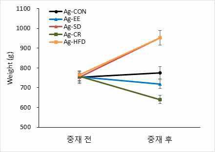 중재 전후의 체중 변화