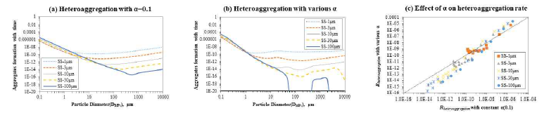 Comparison of attachment efficiency between a constant value and various values