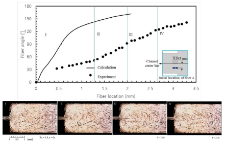 유동가시화 실험 및 전산유체해석 계산을 통한 유로 위치에 따른 섬유 각도 변화