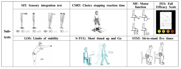 A comprehensive and practical Kinect-based test protocol for multifactorial fall risk assessment. This test protocol consists of 7 subtests and it was designed based on a theoretical framework of the human balance system and our research studies (Scientific Reports, 8: 16349; *Patent 10-1974831)