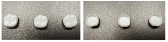 광경화성 3D 프린팅으로 출력된 산업용 지르코니아 소재의 치관 보철 형상 조형체