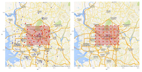 서울시에 해당하는 공간의 PM10을 예측하기 위한 7*7 행렬로 구성