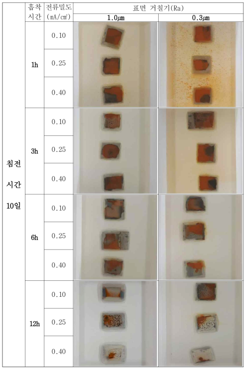 Immersion testing in 3% NaCl solution for 10 day