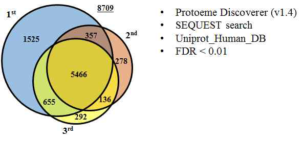 (예시) 반복실험 간 동정된 단백질 개수 Venn Diagram