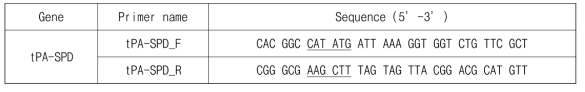 Sequences of primers for PCR (tPA-SPD)