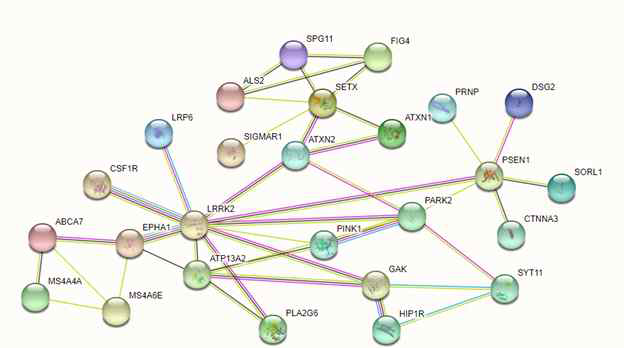 Example of STRING network on patient with PSEN1 W165C mutation
