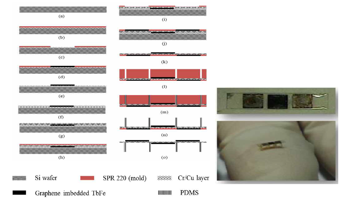 Micromachining and graphene imbedded magnetostrictive thin film deposition procedures for the fabrication of the actuator and TbFe insect-type actuator with embedded graphene