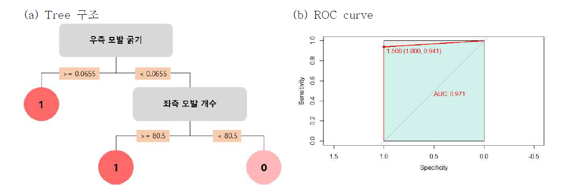 여성 Gross image에 대한 중증도 0과 나머지 중증도 판별분석