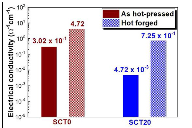 Electrical conductivity of hot forged monolithic SiC and SiC-20 vol% TiC composites