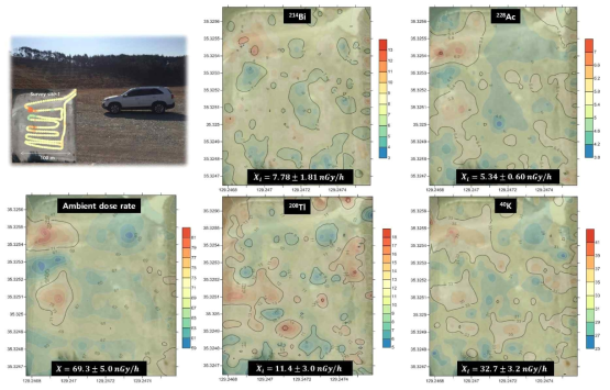 차량탐사를 이용한 임의 부지 1에서의 공간감마선량률 및 핵종별 선량률 결과