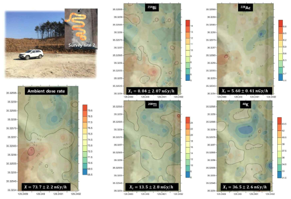 차량탐사를 이용한 임의 부지 2에서의 공간감마선량률 및 핵종별 선량률 결과